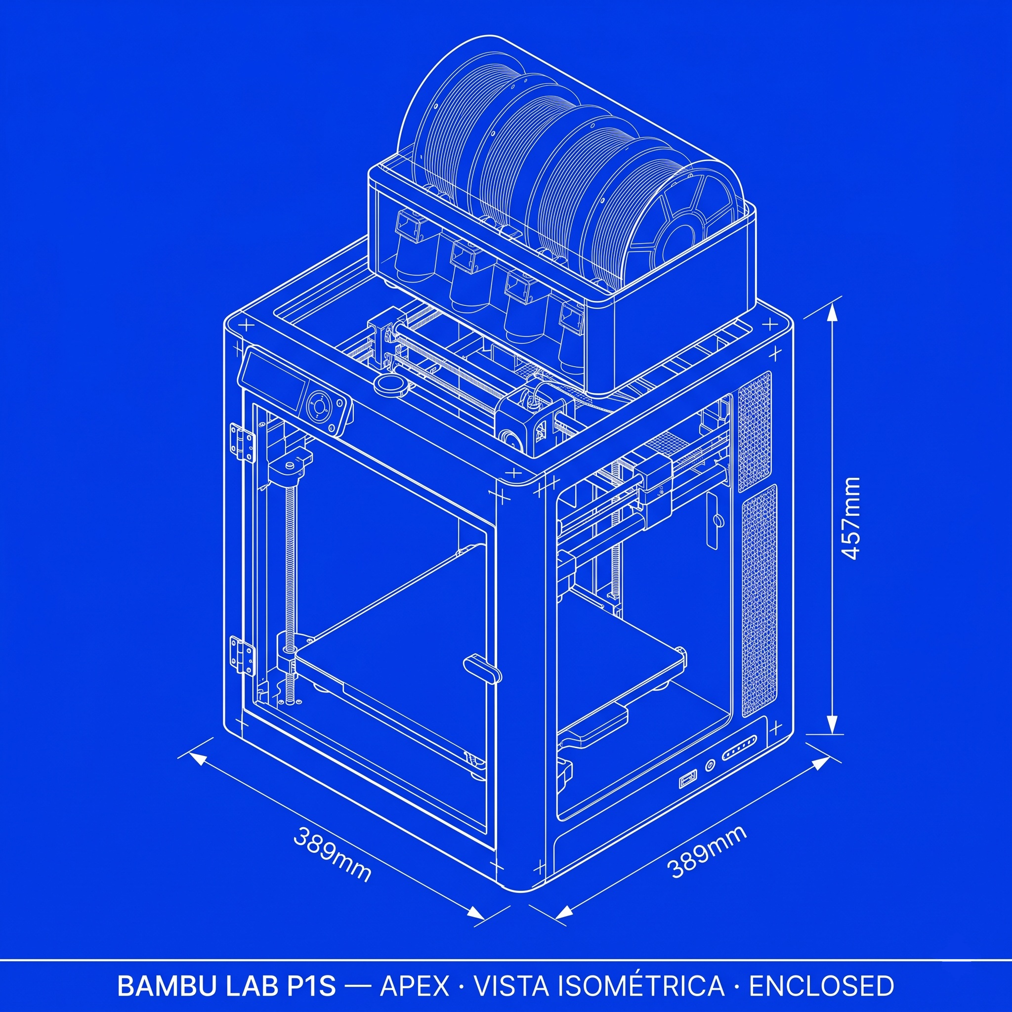 Bambu Lab P1S — esquema técnico blueprint