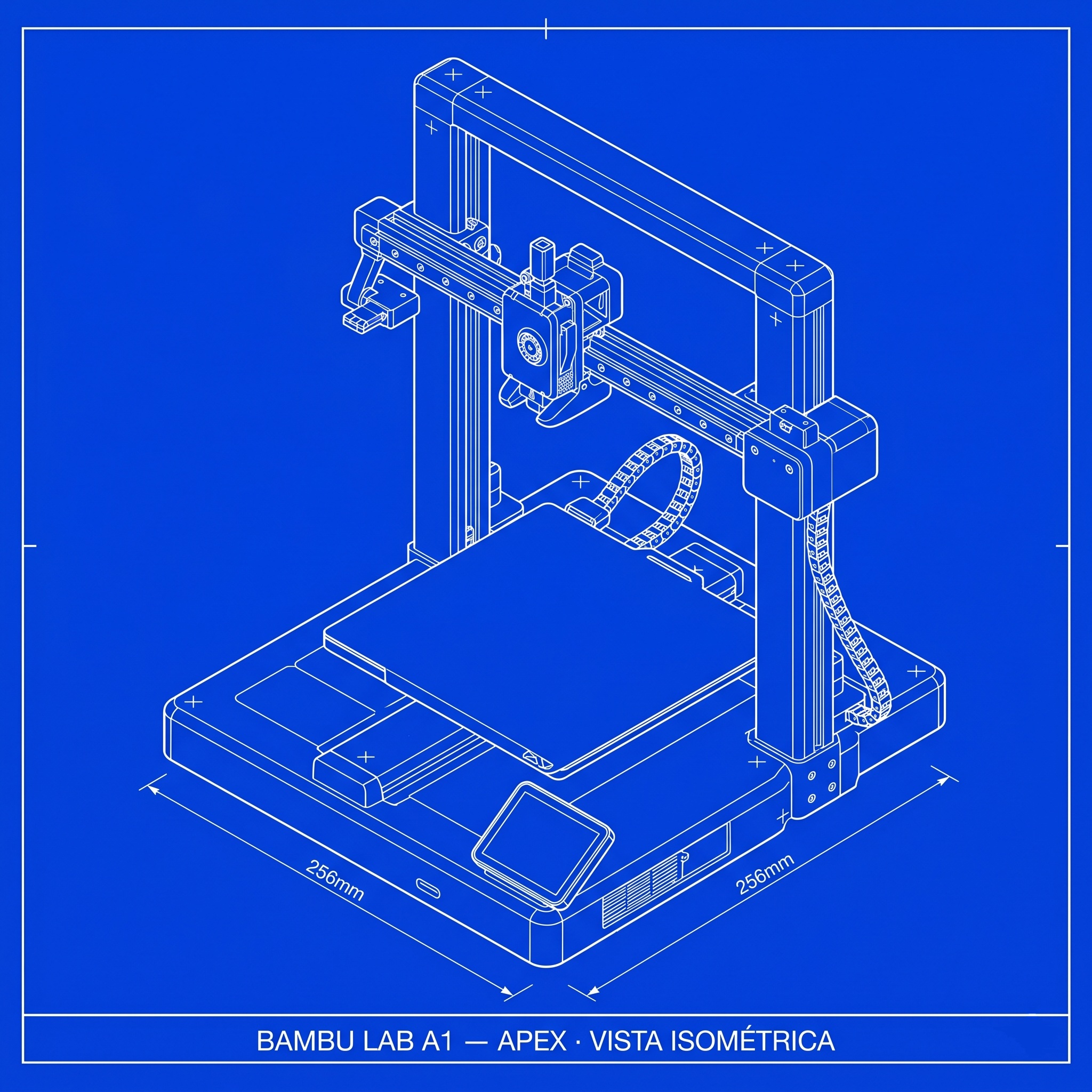 Bambu Lab A1 — esquema técnico blueprint